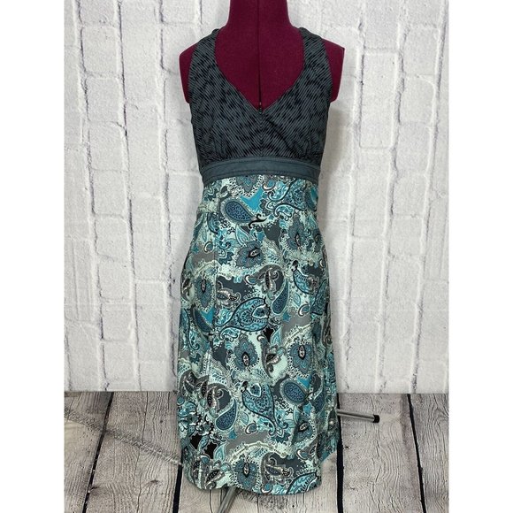Athleta Women's Pack Everywhere Halter Dress Size 0 Meteor Gray Blue Paisley Zip - Picture 2 of 15